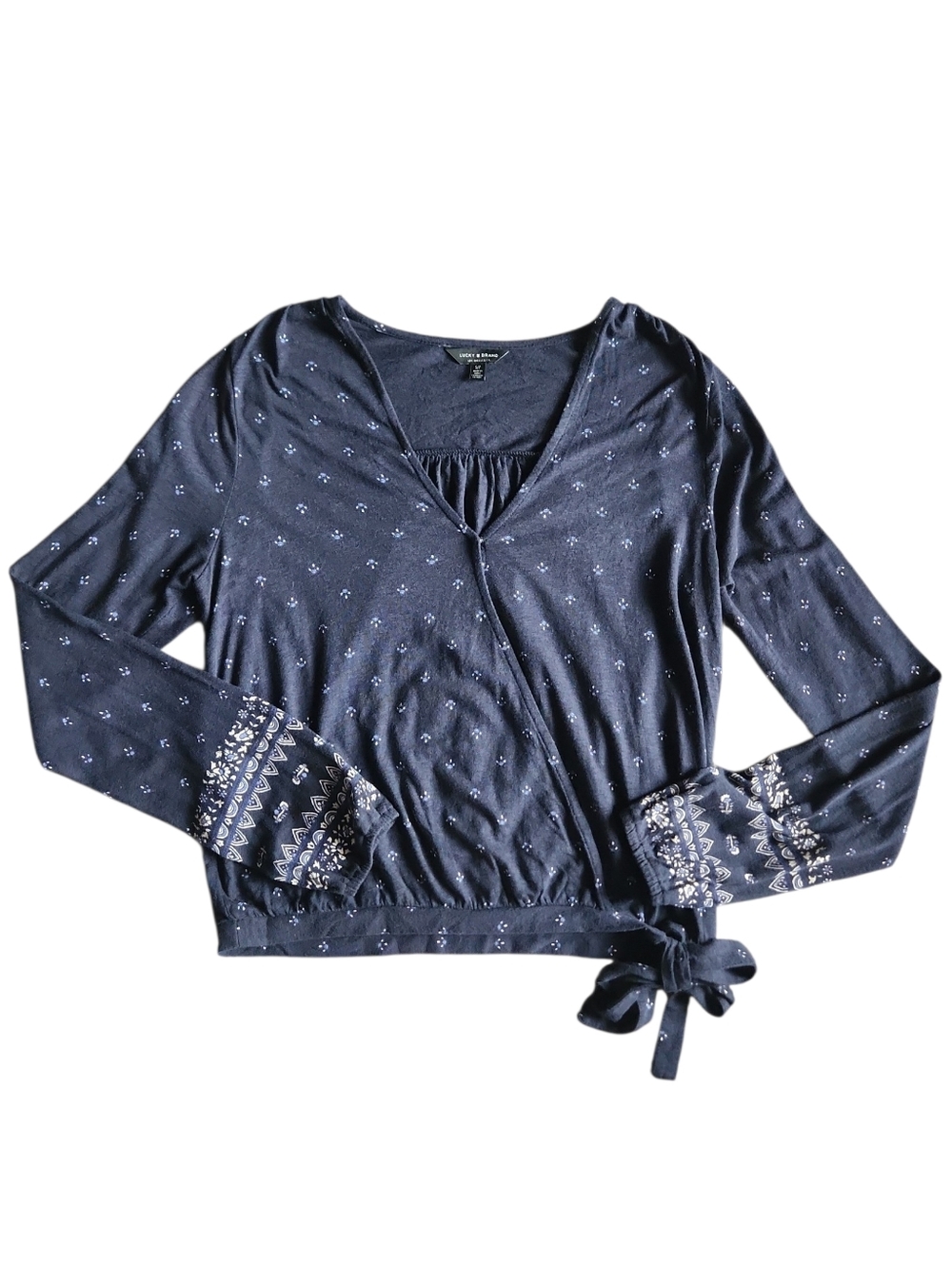 Lucky Brand Wrap-Front Long-Sleeve Top-Size Small